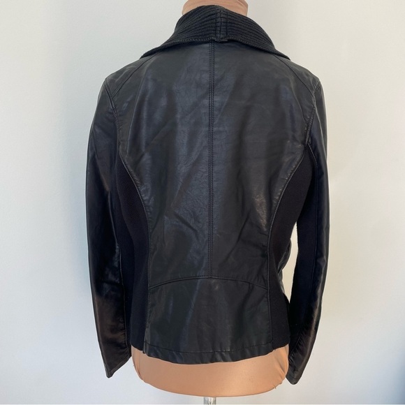 Blank NYC Drape Front Open Waterfall Faux Vegan Leather Knit Moto Jacket Size S - Picture 5 of 10